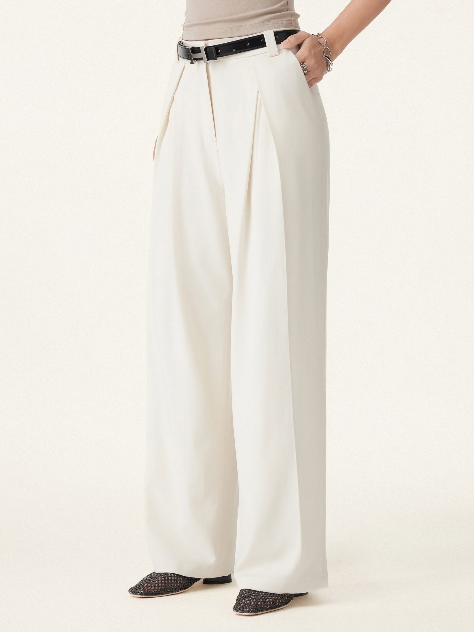 Tencel-Linen Pants Wrinkle-Free Tucked Wide Leg Trouser - Image 8