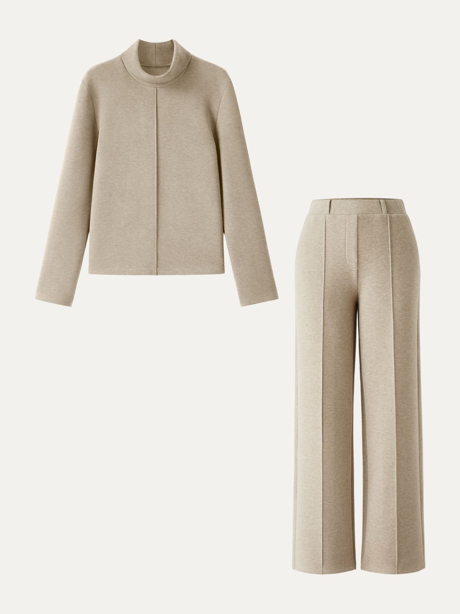 2Pcs Set FuzzLuxe Turtleneck Top & Regular High Waisted Straight Leg Pull On Pant - Image 8