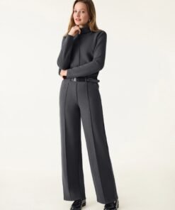 2Pcs Set FuzzLuxe Turtleneck Top & Regular High Waisted Straight Leg Pull On Pant