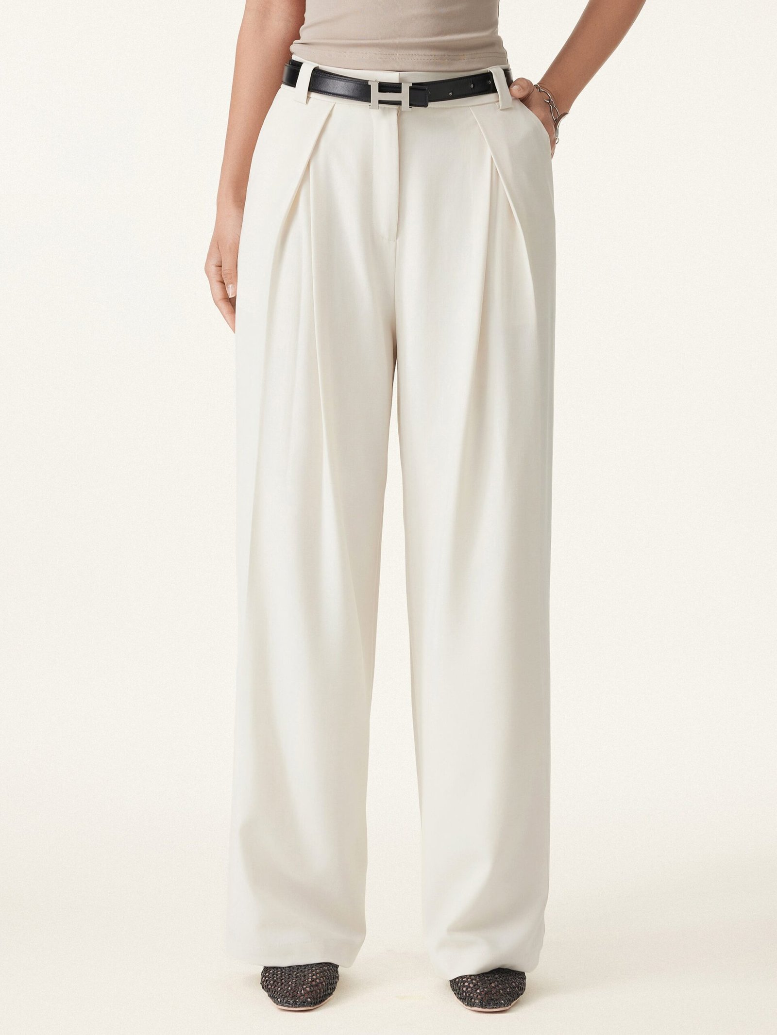 Tencel-Linen Pants Wrinkle-Free Tucked Wide Leg Trouser - Image 2