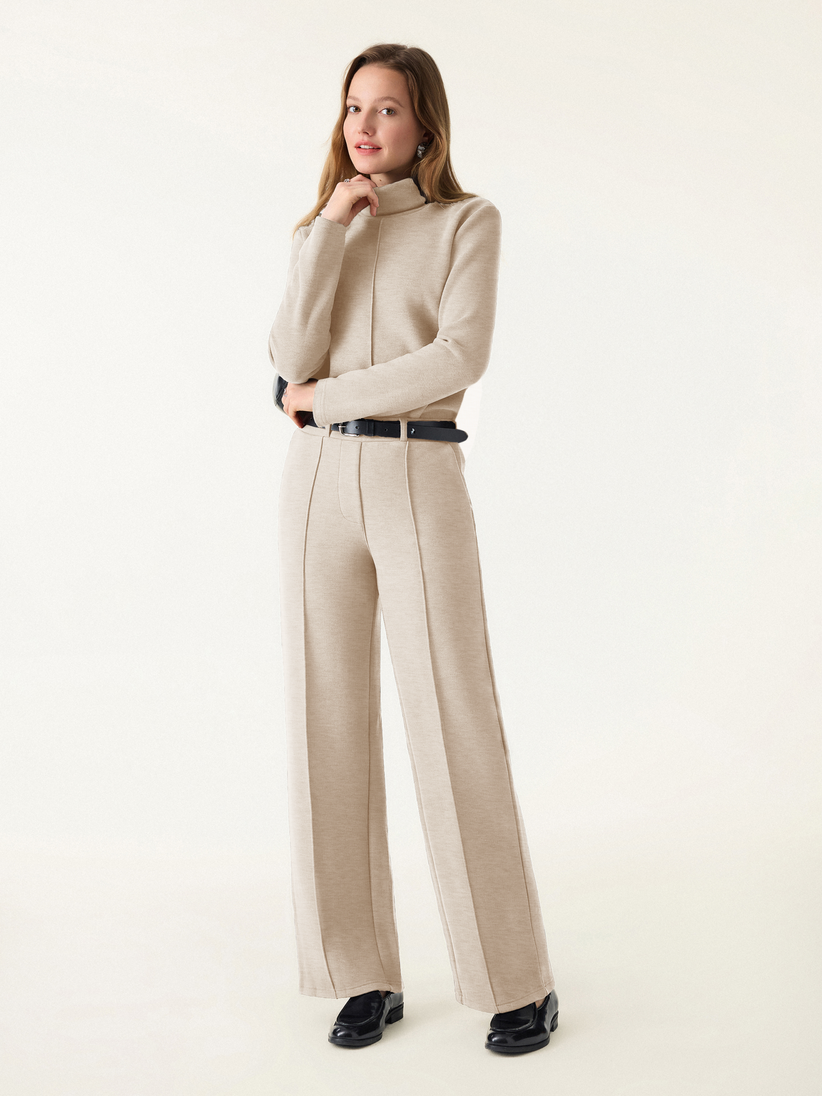 2Pcs Set FuzzLuxe Turtleneck Top & Regular High Waisted Straight Leg Pull On Pant - Image 4