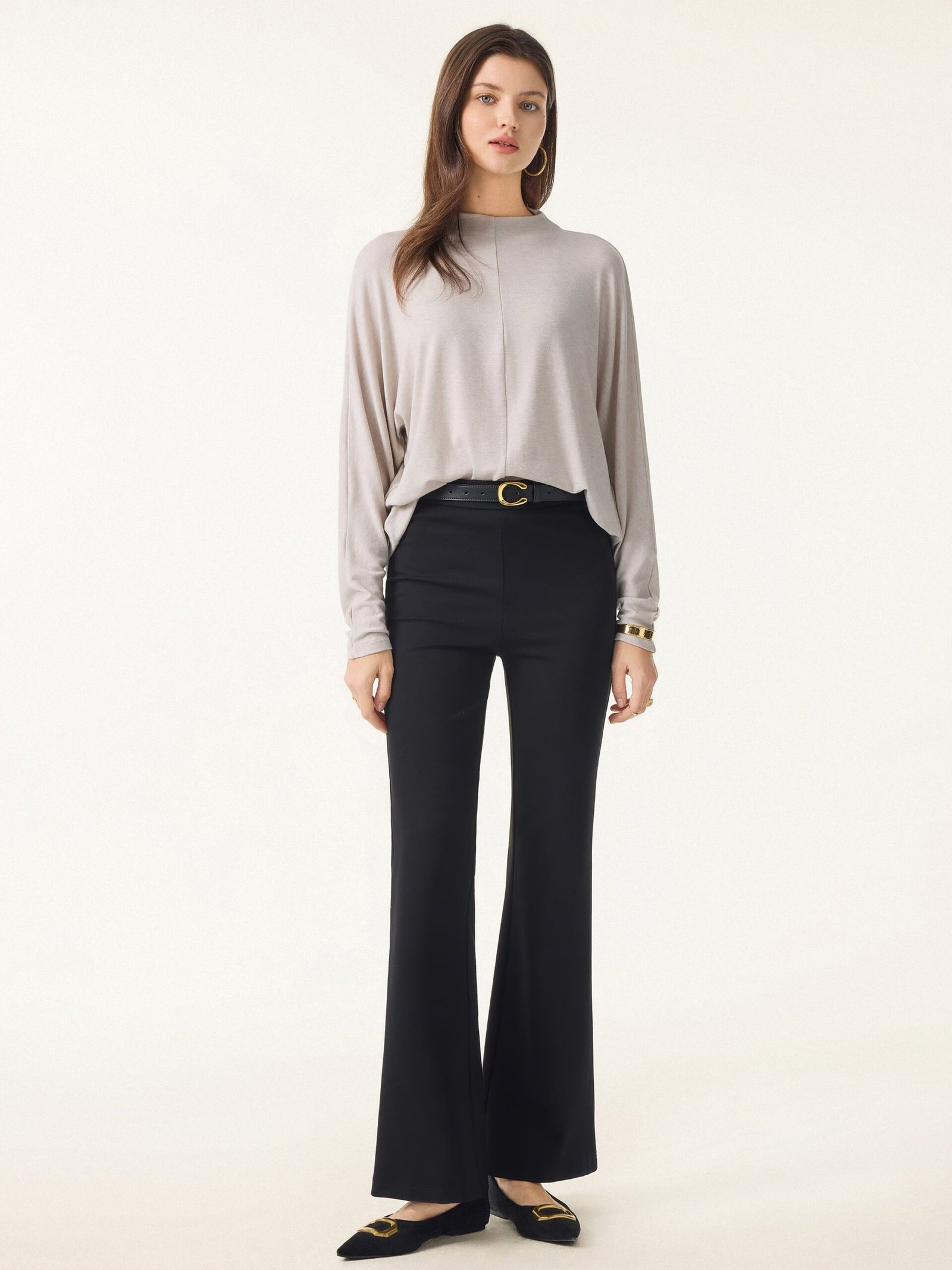 Slimming Ponte High Rise Pull-on Flared Pants - Image 4