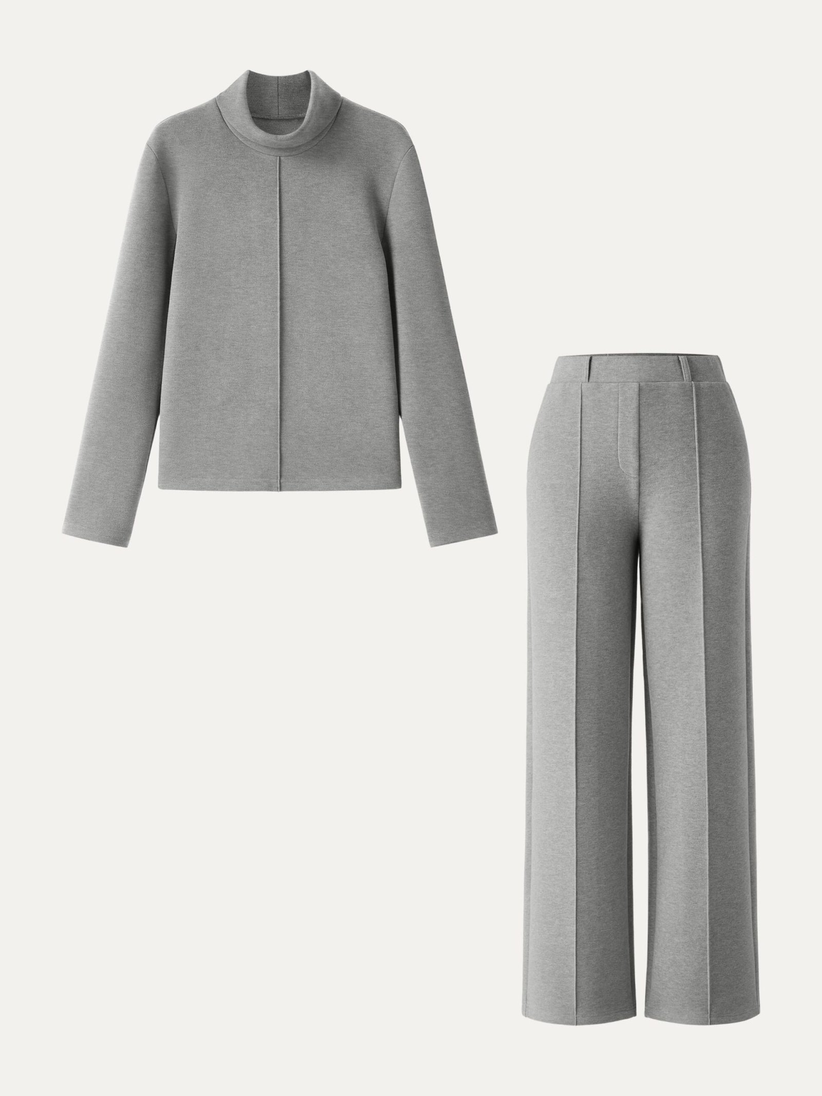 2Pcs Set FuzzLuxe Turtleneck Top & Regular High Waisted Straight Leg Pull On Pant - Image 7