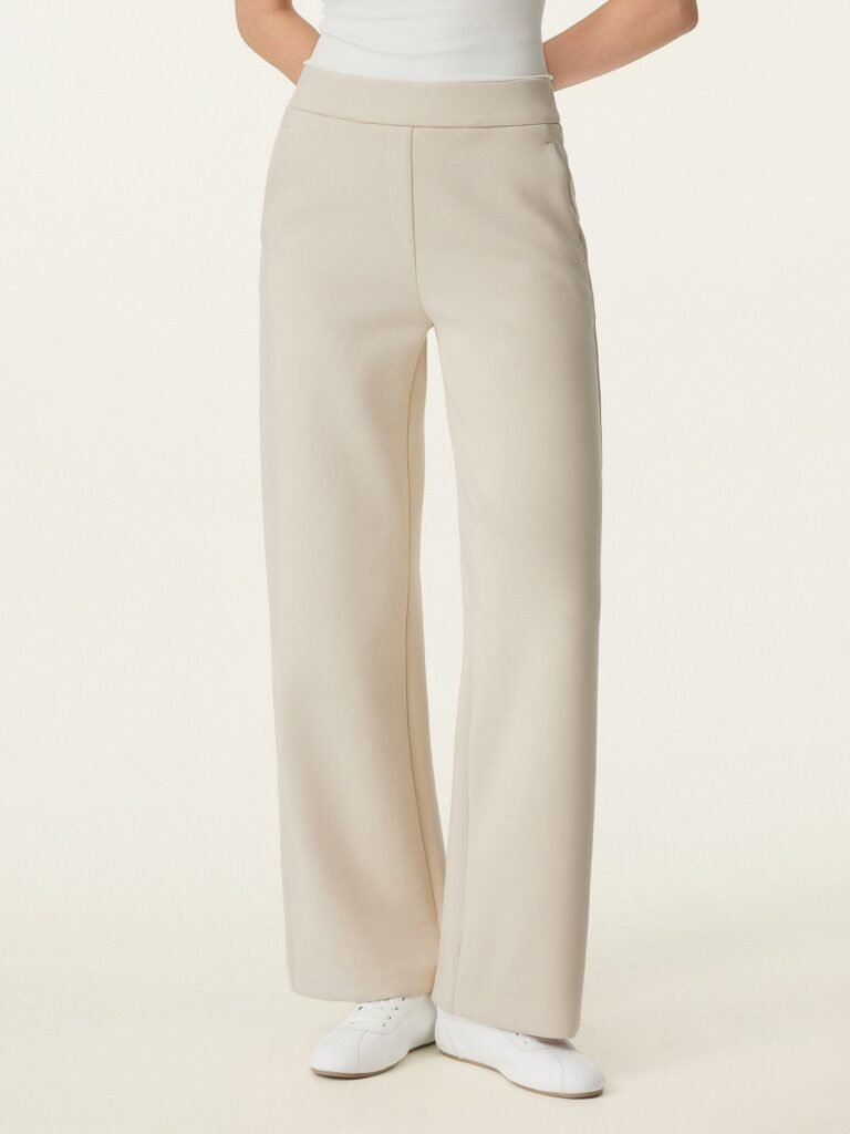 Textured Mid Rise Pull-on Straight Pant with Pockets