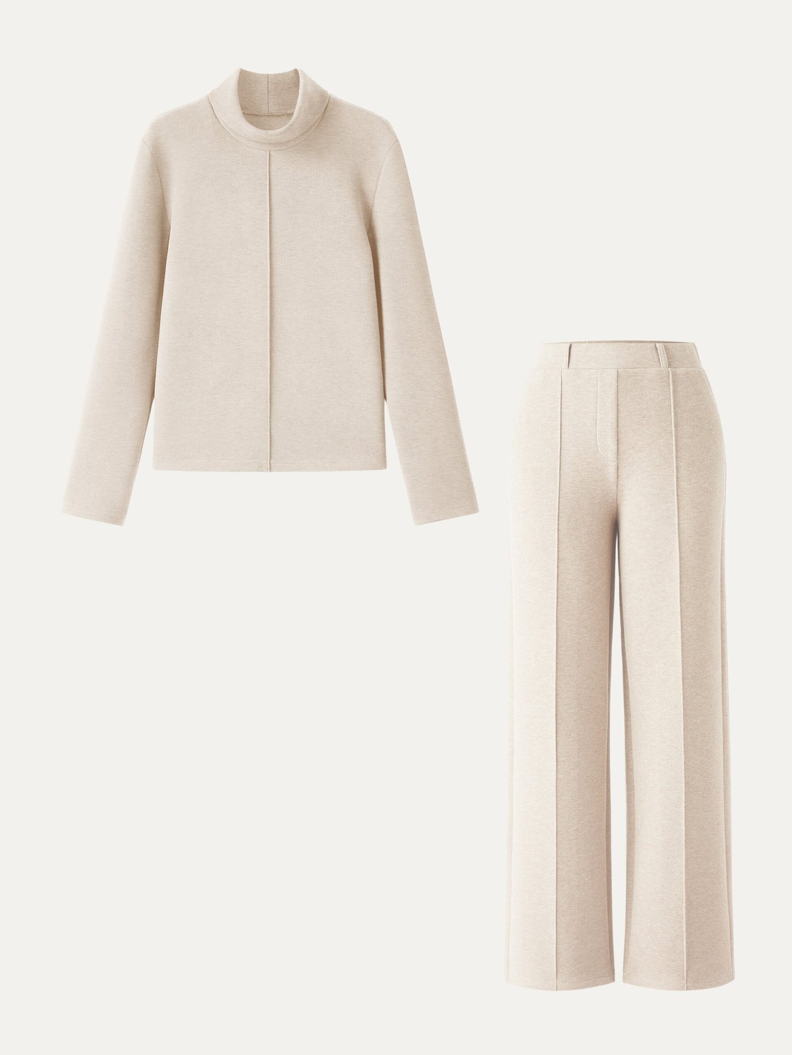 2Pcs Set FuzzLuxe Turtleneck Top & Regular High Waisted Straight Leg Pull On Pant - Image 5