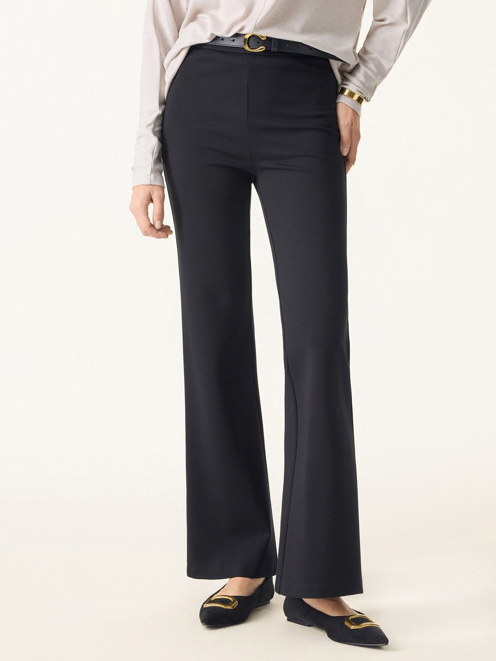 Slimming Ponte High Rise Pull-on Flared Pants - Image 5