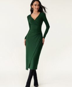 Surplice Wrap Long Sleeve Dress