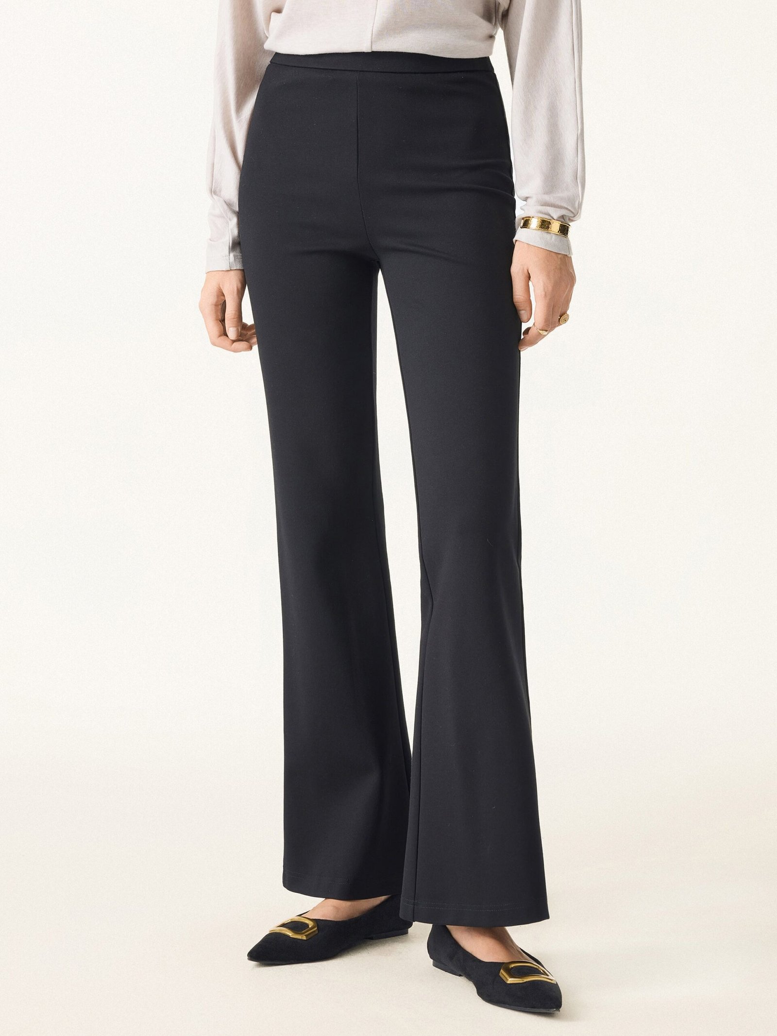 Slimming Ponte High Rise Pull-on Flared Pants - Image 6