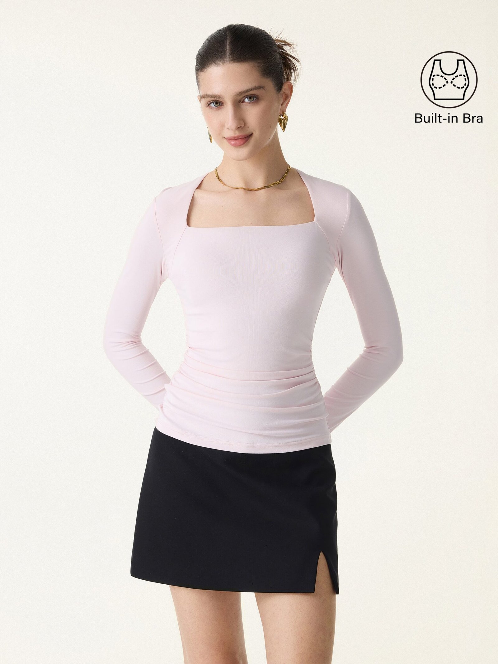 SkinKiss Trapeze Neck Ruched Long Sleeve Brami - Image 4