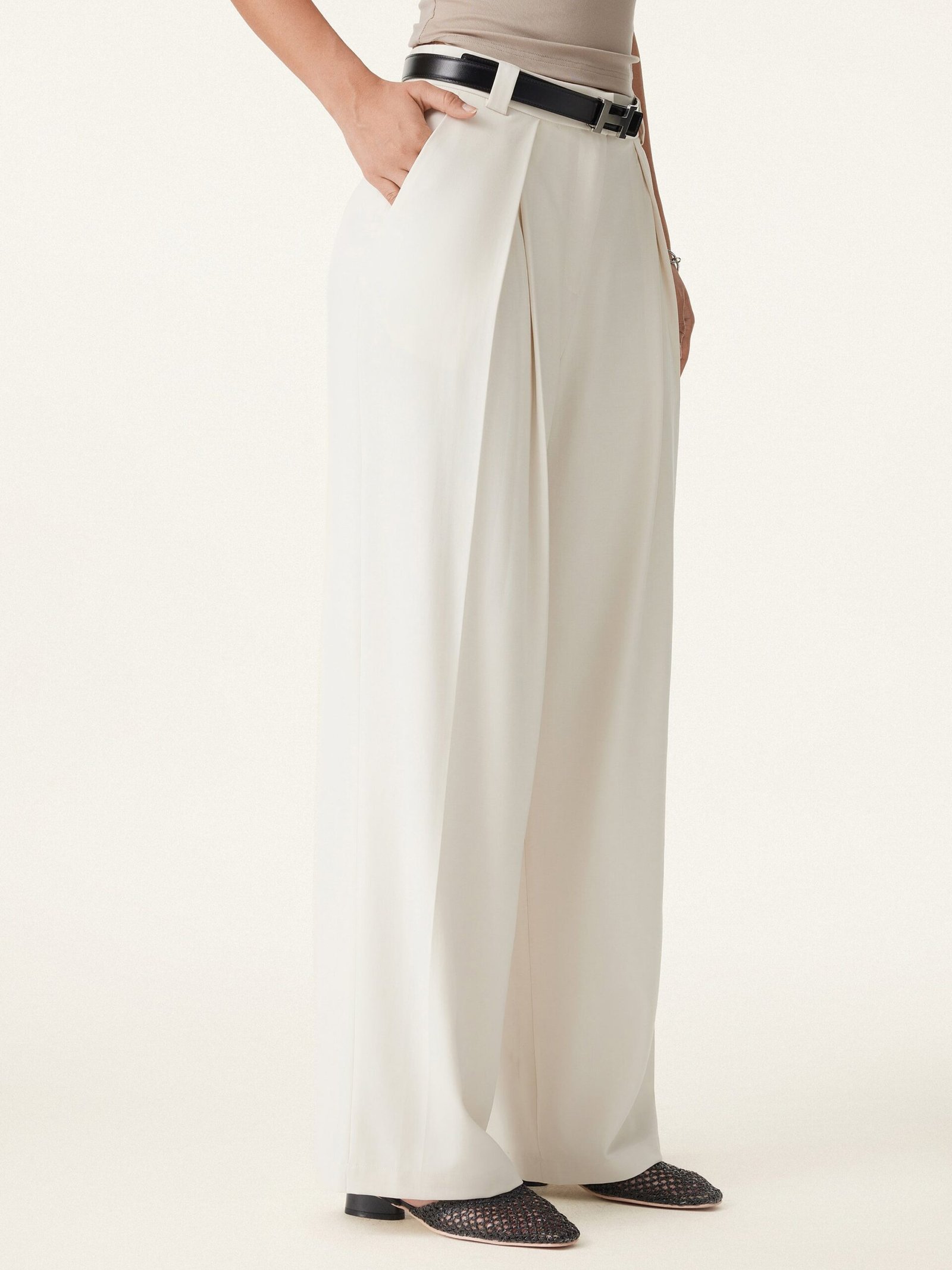 Tencel-Linen Pants Wrinkle-Free Tucked Wide Leg Trouser - Image 9