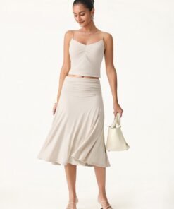 Flowy Side Ruched A-line Midi Skirt