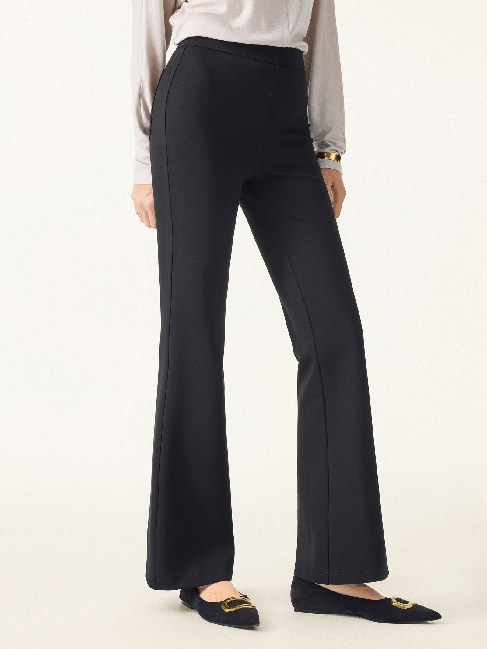 Slimming Ponte High Rise Pull-on Flared Pants - Image 10