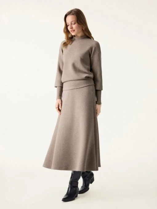 2Pcs Set FuzzLuxe Mockneck Sleeve-Warmer Top & Midi A-line Circle Skirt - Image 2