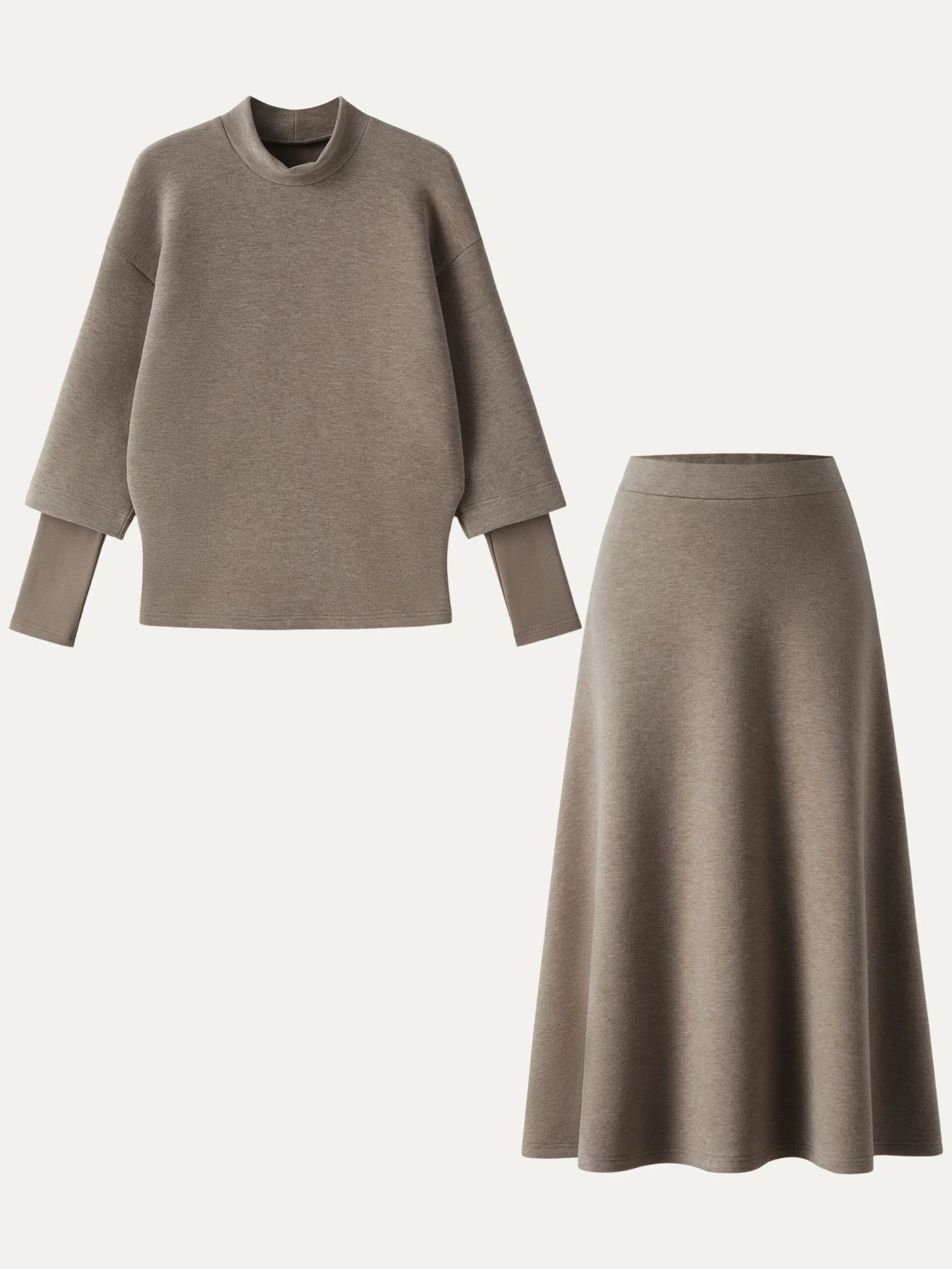 2Pcs Set FuzzLuxe Mockneck Sleeve-Warmer Top & Midi A-line Circle Skirt - Image 4