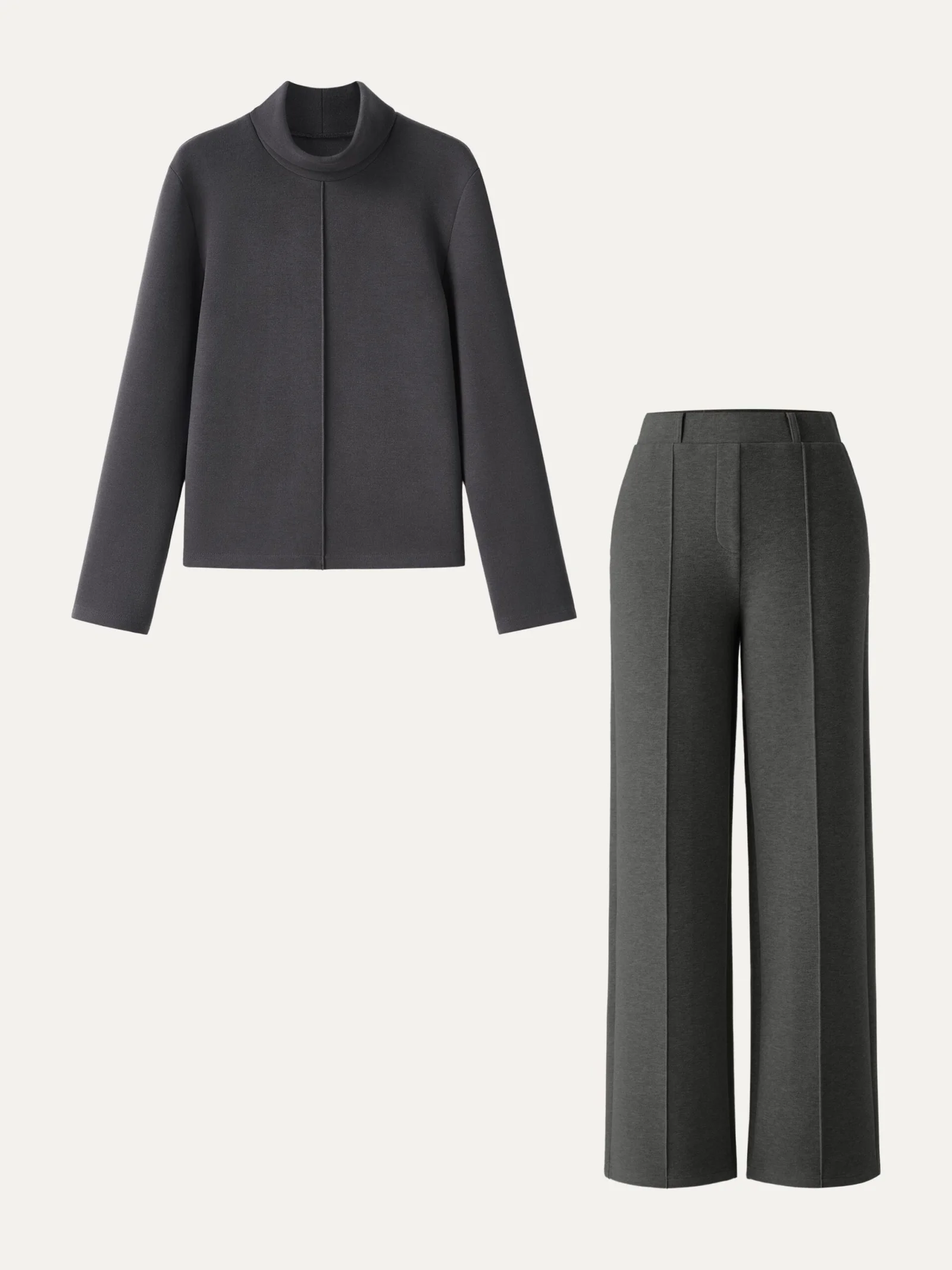 2Pcs Set FuzzLuxe Turtleneck Top & Regular High Waisted Straight Leg Pull On Pant - Image 3